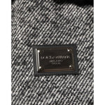 Dolce & Gabbana Gray Wool Herringbone Shearling Collar Bomber Jacket fabric detail with metallic logo patch