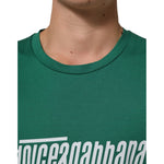 Dolce & Gabbana Green Cotton Graphic Logo Print Crewneck T-shirt with bold logo design, short sleeves, and classic fit.