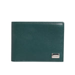Dolce & Gabbana Green Leather DG Logo Plaque Bifold Men Card Holder Wallet in premium pebbled leather with logo plaque