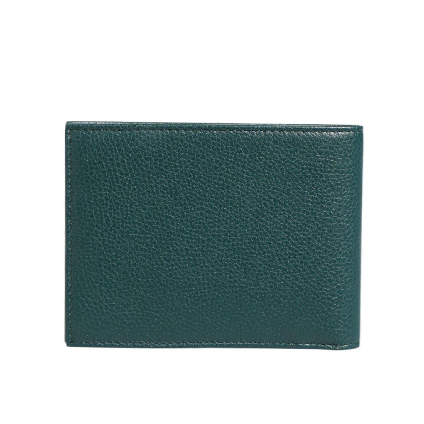 Dolce & Gabbana Green Leather DG Logo Plaque Bifold Men Card Holder Wallet front view