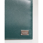Dolce & Gabbana Green Leather DG Logo Plaque Bifold Men Card Holder Wallet with metal logo plaque