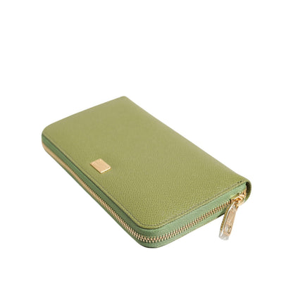Dolce & Gabbana Green Leather Logo Plaque Zip Around Continenta Wallet
