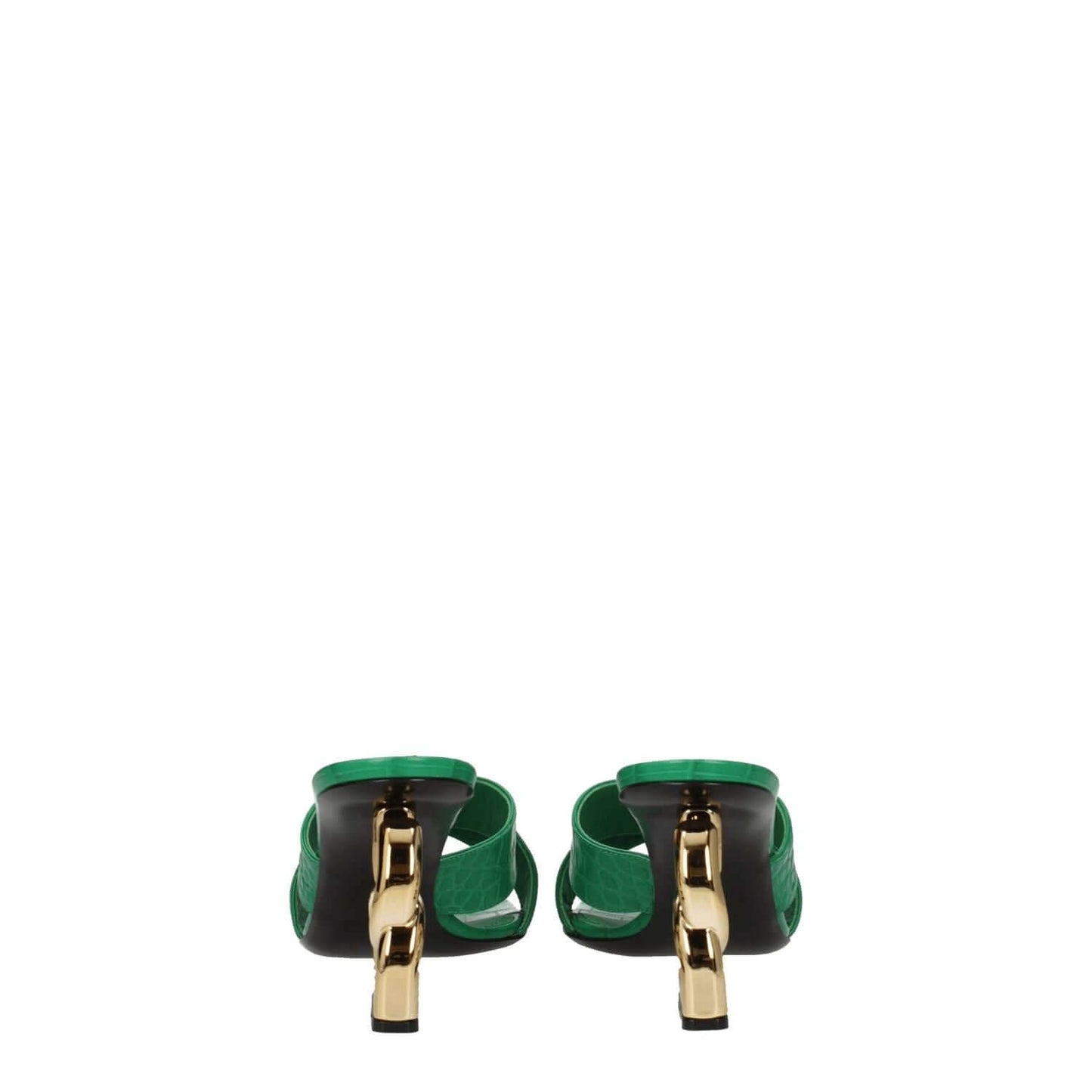 Rear view of Dolce & Gabbana Green Leather Sandals with open toe and gold mid heels.