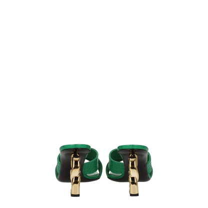 Rear view of Dolce & Gabbana Green Leather Sandals with open toe and gold mid heels.