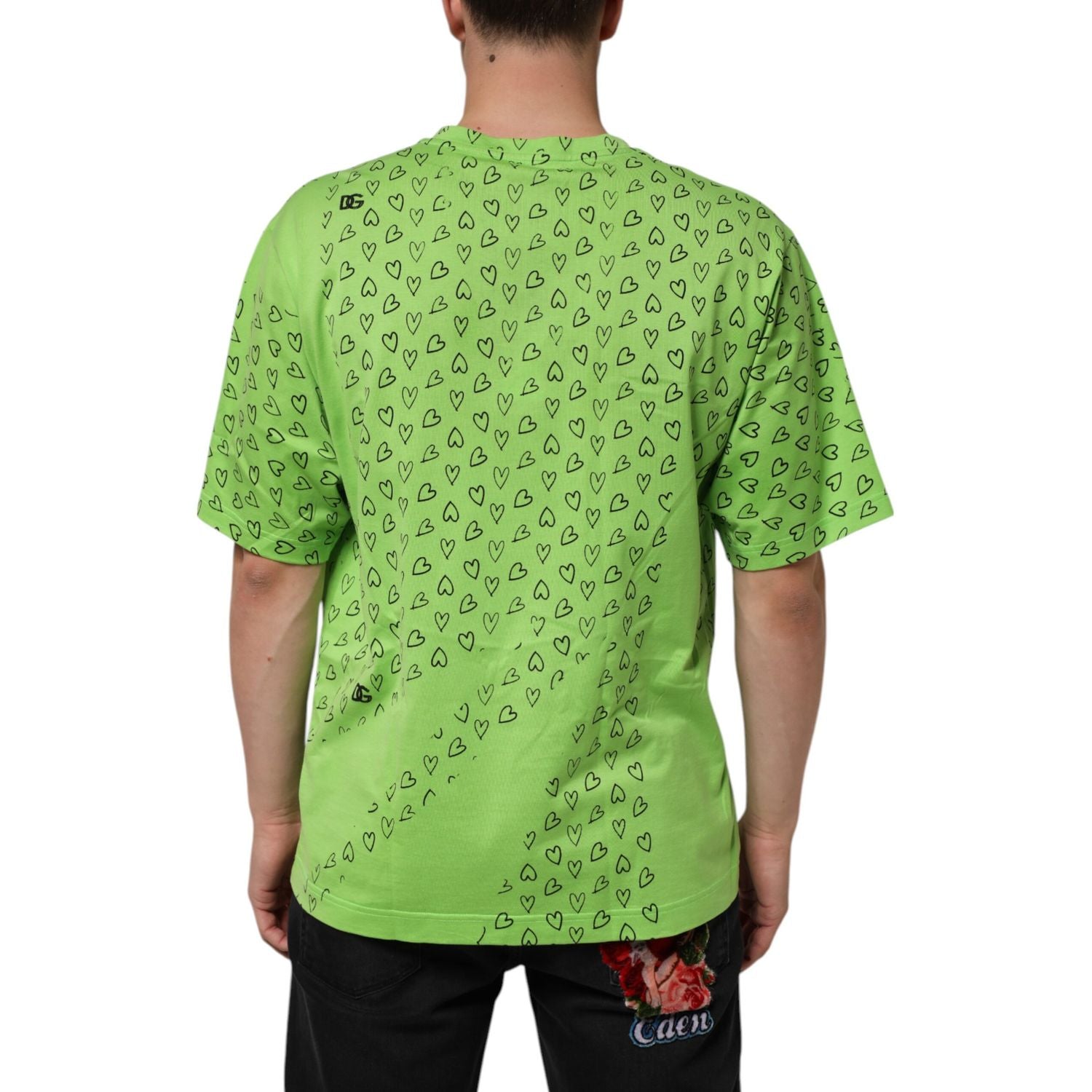Dolce & Gabbana Green V-Neck DG Logo Heart Print T-shirt