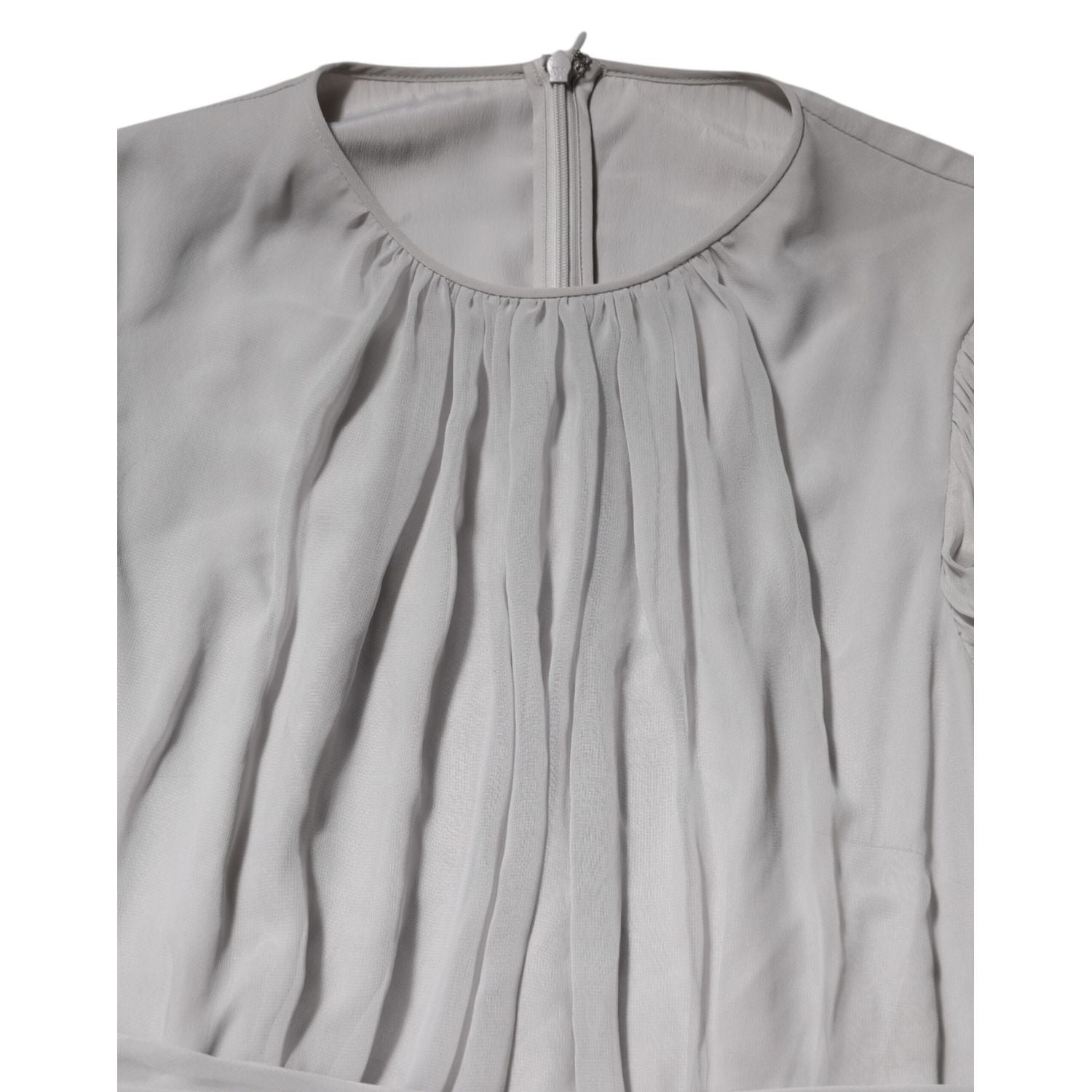 Dolce & Gabbana Grey Pleated Maxi Long Sleeve Silk Blend Gown Dress