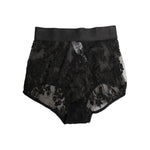 Dolce & Gabbana High Waist Briefs Black Floral Lace Underwear featuring sheer design and logo waistband