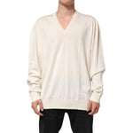 Dolce & Gabbana Ivory Virgin Wool Men V-Neck Knit Sweater front view