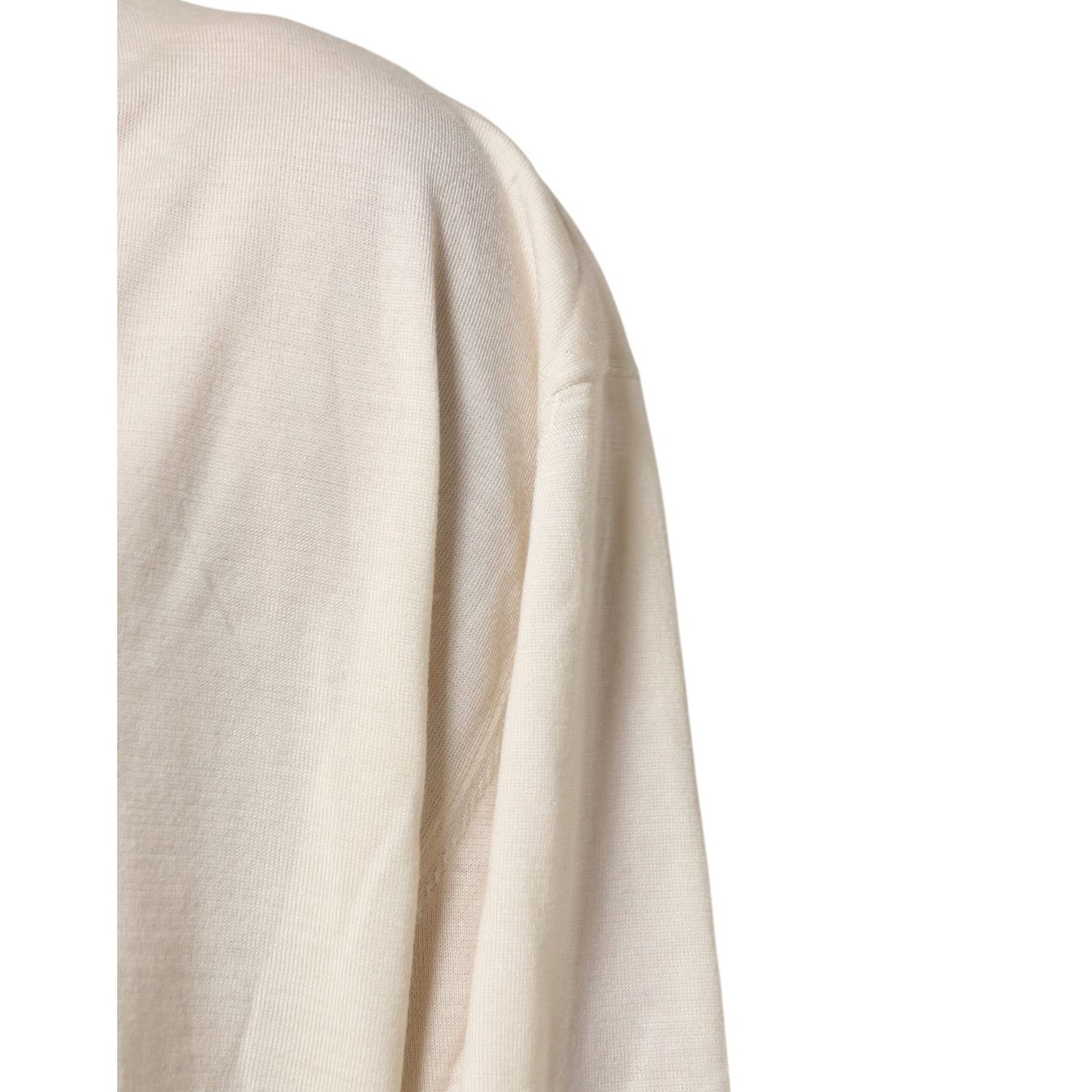 Dolce & Gabbana Ivory Virgin Wool Men V-Neck Knit Sweater close-up detail