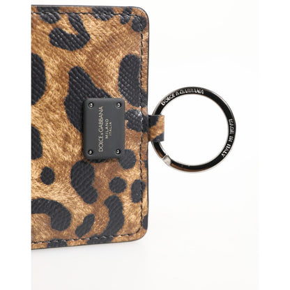 Dolce & Gabbana Leopard Print Leather Embossed Lanyard Card Holder Wallet