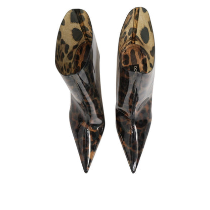 Dolce & Gabbana Leopard Print PVC Pointed Toe Boots Shoes
