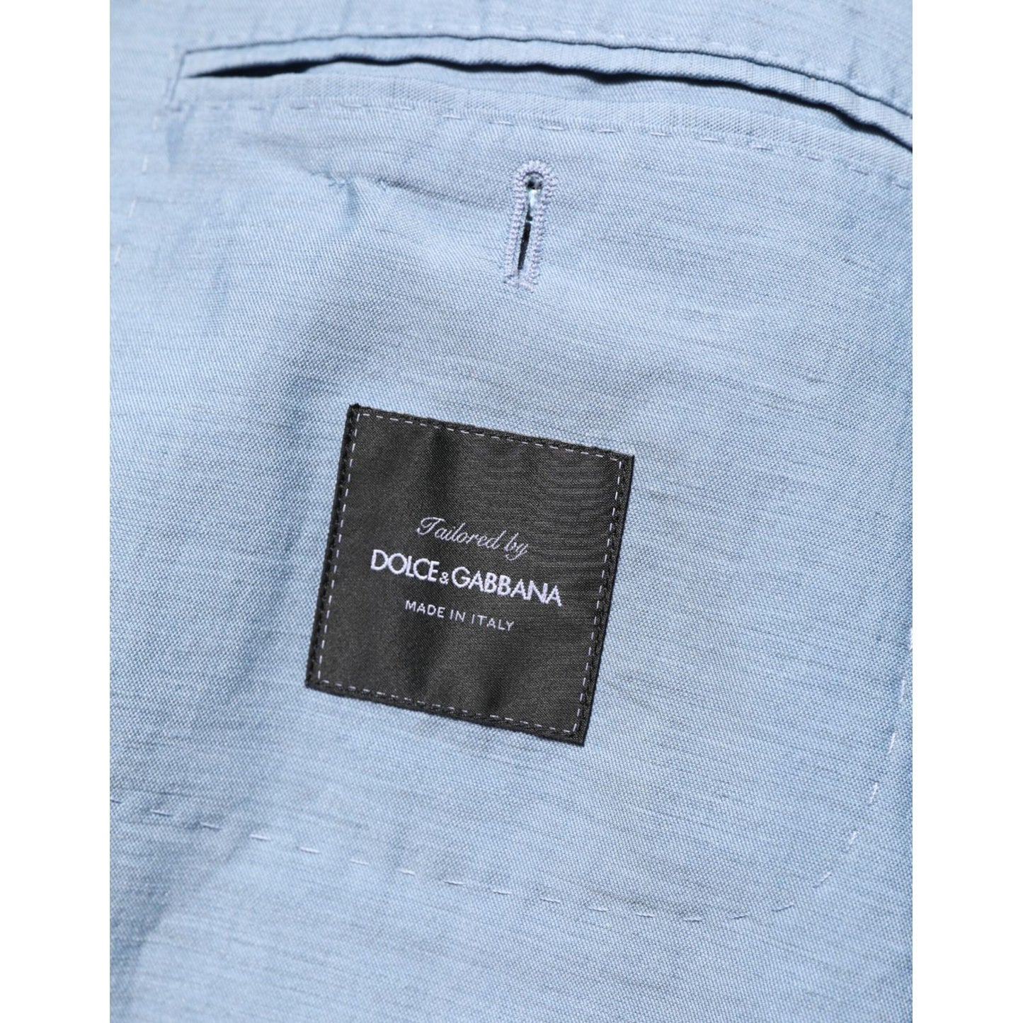 Dolce & Gabbana Light Blue Linen Double Breasted Men Jacket Blazer with logo