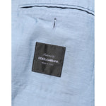 Dolce & Gabbana Light Blue Linen Double Breasted Men Jacket Blazer with logo