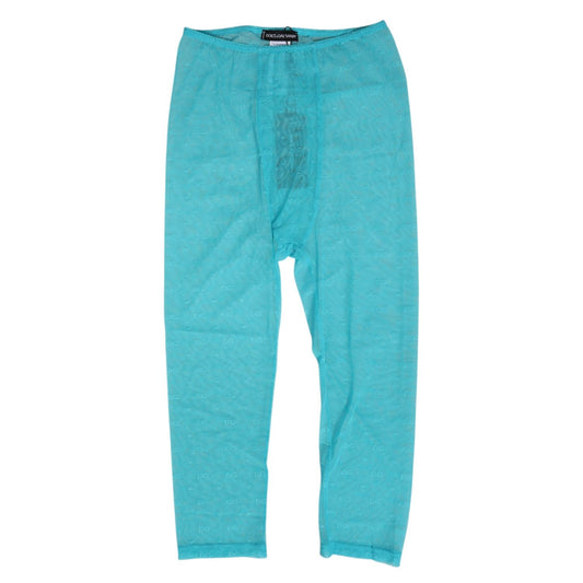 Dolce & Gabbana Light Blue Logo Lace Tight Midi Trouser Underwear, luxurious lace, perfect for layering or lounging.