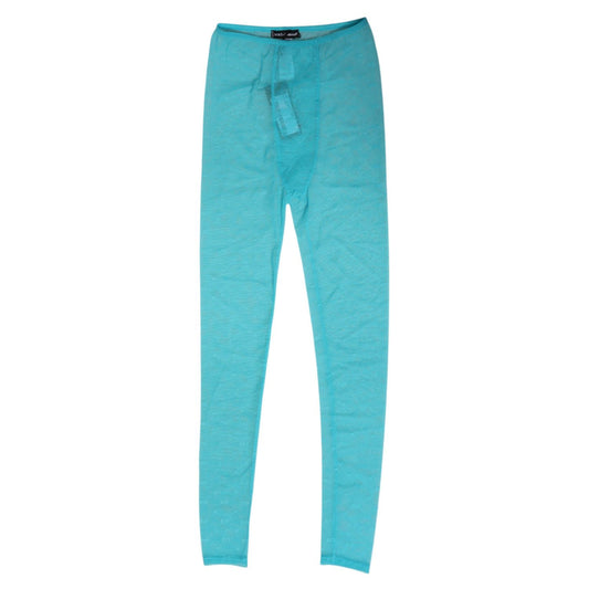Dolce & Gabbana Light Blue Nylon Logo Lace Leggings Pants Underwear with sleek body-hugging silhouette, made in Italy.
