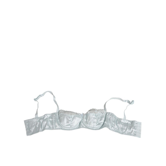Dolce & Gabbana Light Blue Silk Semi-Padded Balconette Underwear with lace details and satin finish.