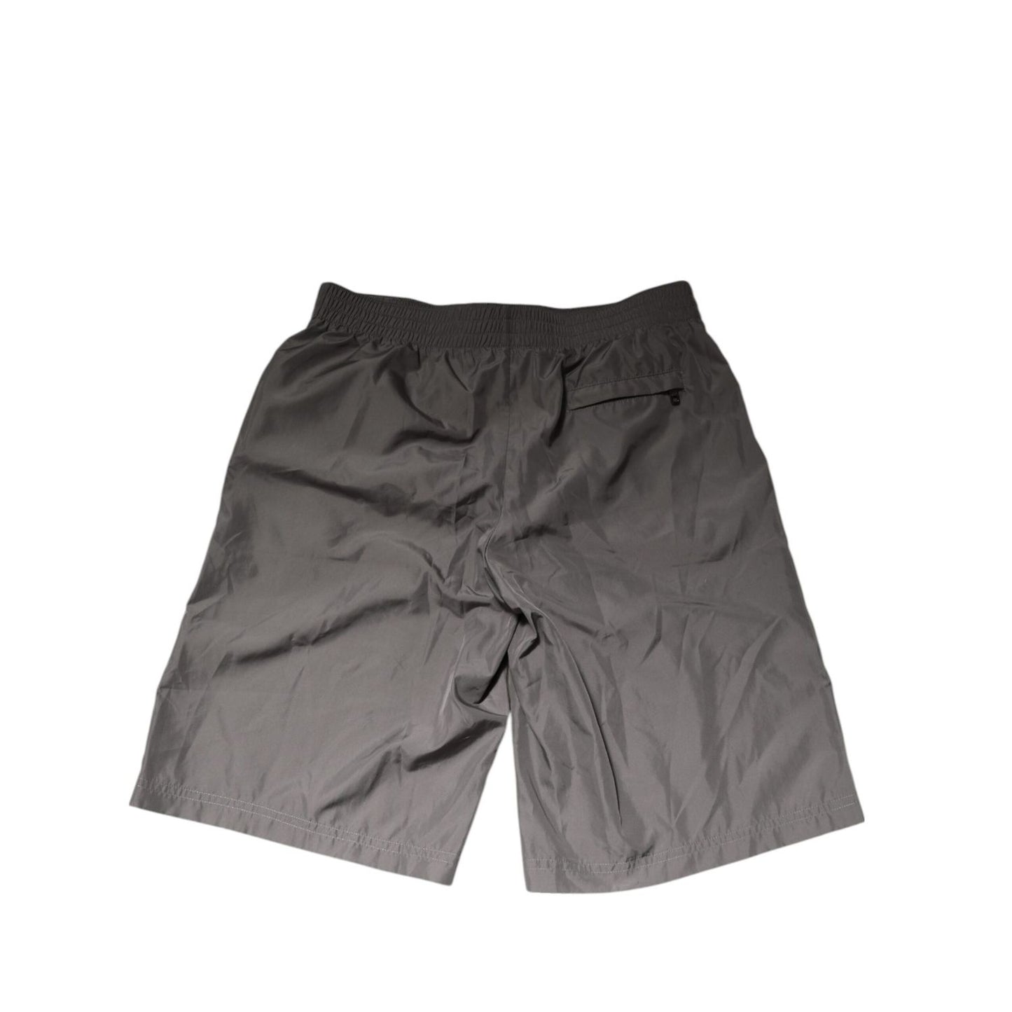 Dolce & Gabbana Light Gray Nylon Elastic Waist Shorts Swimwear, viewed from back, showcasing light gray color and stylish design.