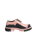 Dolce & Gabbana Light Powder Pink Black Leather Lace-Up Shoes with lug sole, crafted in Italy, side view.