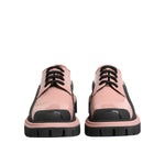 Dolce & Gabbana Light Powder Pink Black Leather Lace-Up Shoes with chunky lug sole, front view.