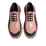 Dolce & Gabbana Light Powder Pink Black Leather Lace-Up Shoes with chunky lug sole and patent finish.