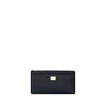 Dolce & Gabbana Logoed Card Holder in black leather, featuring a zippered top, front slit pocket, and logo plaque for an elegant design.