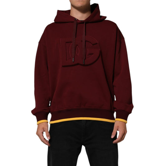Dolce & Gabbana Maroon Embossed Logo Hooded Sweatshirt Sweater, luxury casual wear