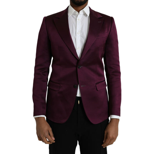 Dolce & Gabbana Maroon Silk Single Breasted Coat Blazer, two button closure, slim fit, made in Italy, men's fashion.
