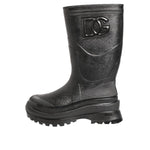 Dolce & Gabbana Metallic Black Pull On Rain Boots Men Shoes in sleek waterproof design with iconic branding, side view.