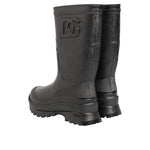 Dolce & Gabbana Metallic Black Pull On Rain Boots Men Shoes with designer logo, sleek waterproof style for rainy days.