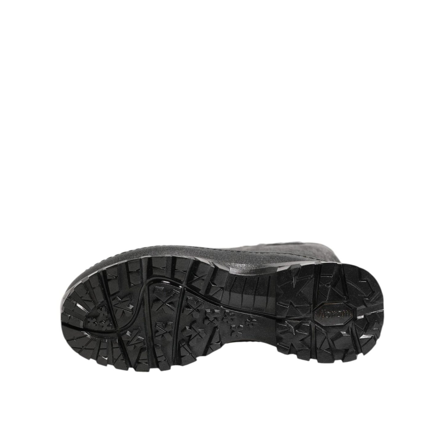 Sole view of Dolce & Gabbana Metallic Black Pull On Rain Boots Men Shoes, showcasing durable traction and premium design.