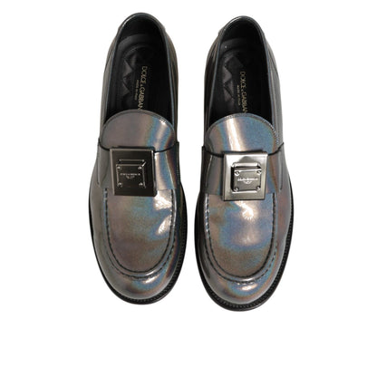 Dolce & Gabbana Metallic Silver Logo Slip On Men Dress Shoes featuring DG logo and luxury design