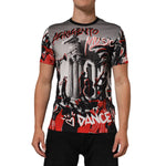 Dolce & Gabbana Multicolor Agrigento Dance Jazz Music Print T-shirt featuring vibrant design, worn by a model, showcasing Italian style.