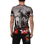 Back view of Dolce & Gabbana Multicolor Agrigento Dance Jazz Music Print T-shirt featuring vibrant motifs and crew neck.