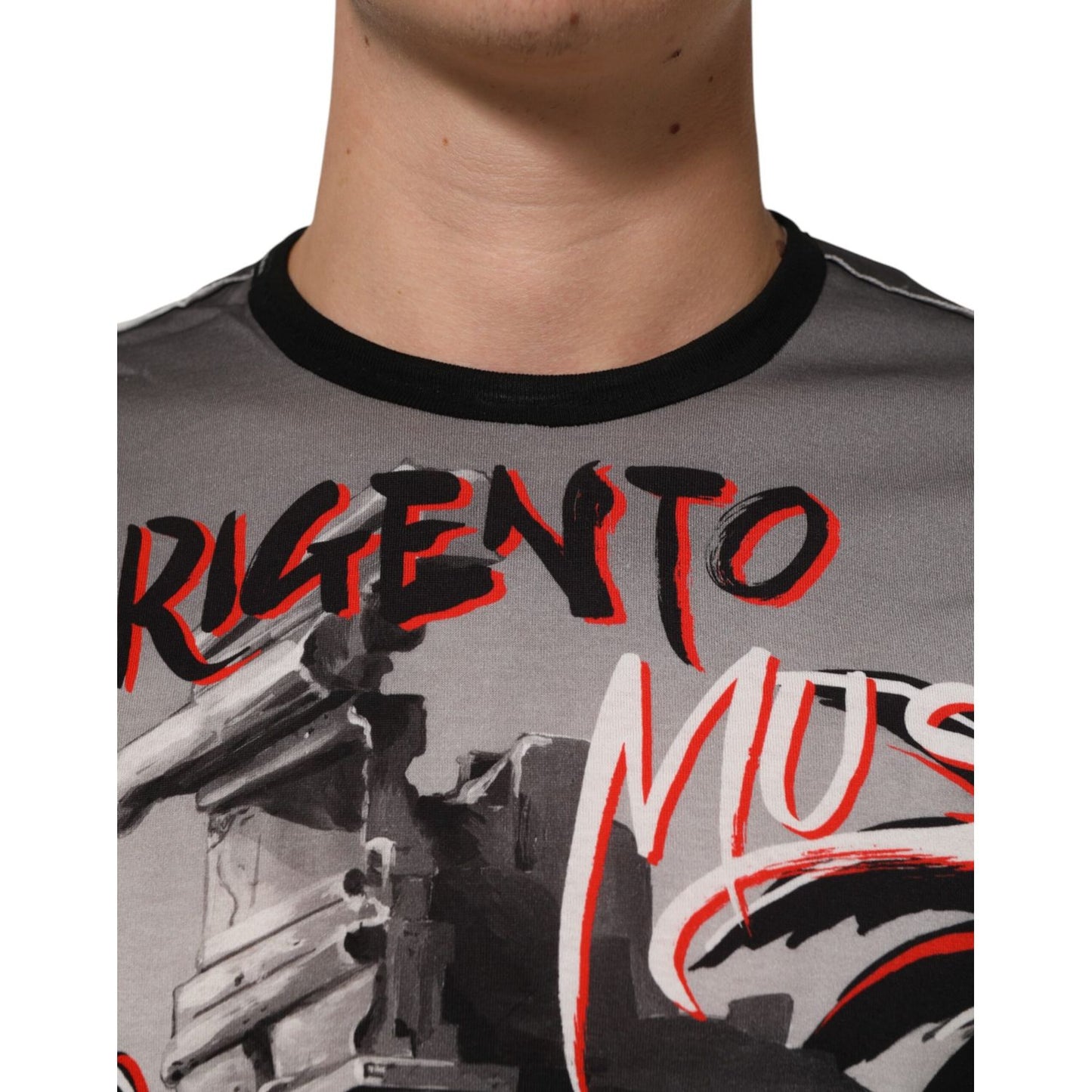 Dolce & Gabbana Multicolor Agrigento Dance Jazz Music Print T-shirt featuring vibrant motifs and classic crew neck design.