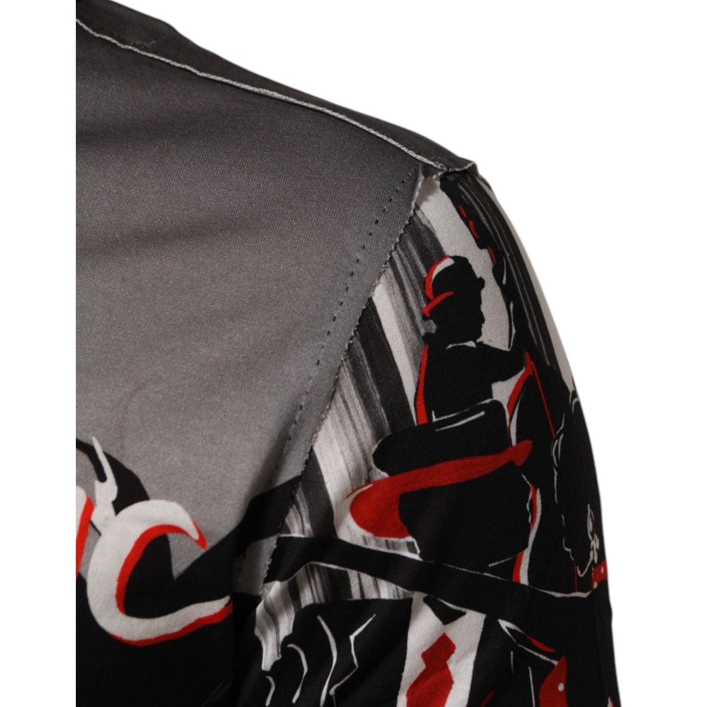 Close-up of Dolce & Gabbana Multicolor Agrigento Dance Jazz Music Print T-shirt fabric detailing.