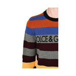 Dolce & Gabbana Multicolor Cashmere Sweater with horizontal stripes and logo, featuring vibrant colors and crewneck style.
