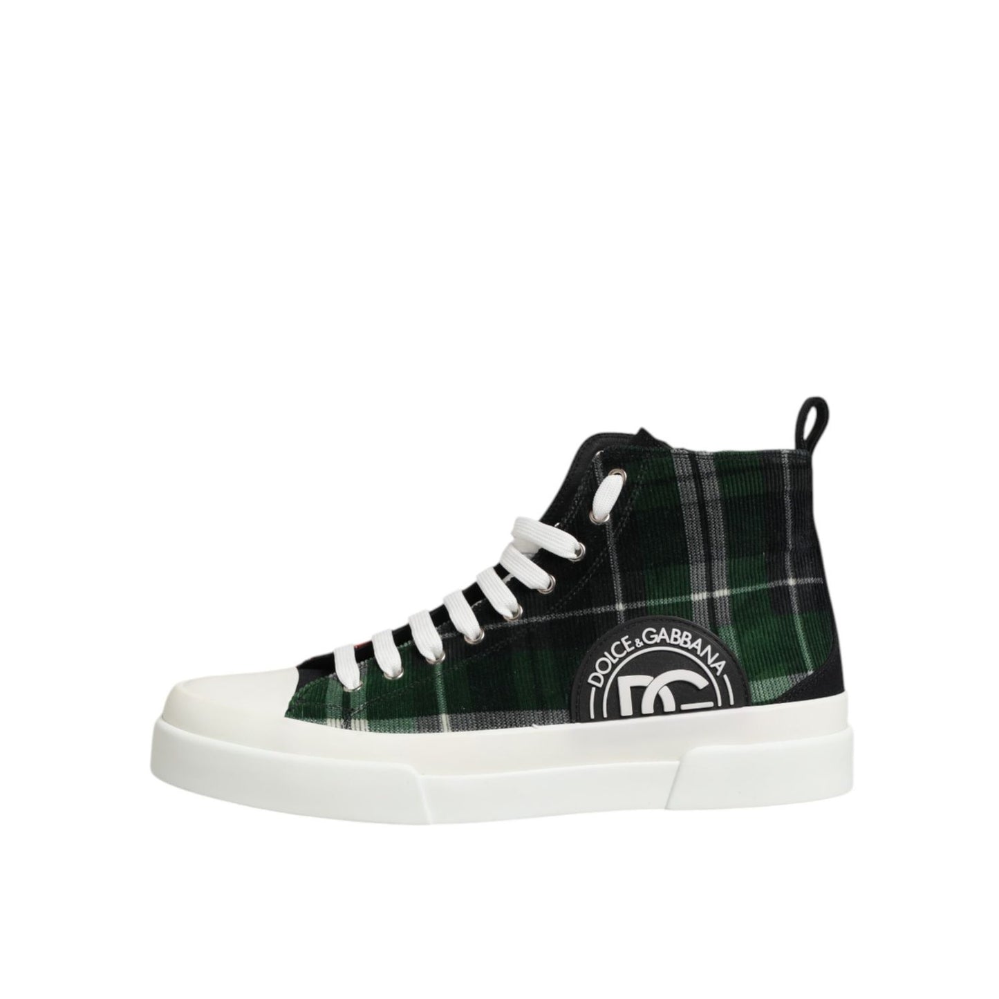 Dolce & Gabbana Multicolor Cotton High Top Men Sneakers Shoes with plaid design and lace-up style, perfect for casual outfits.