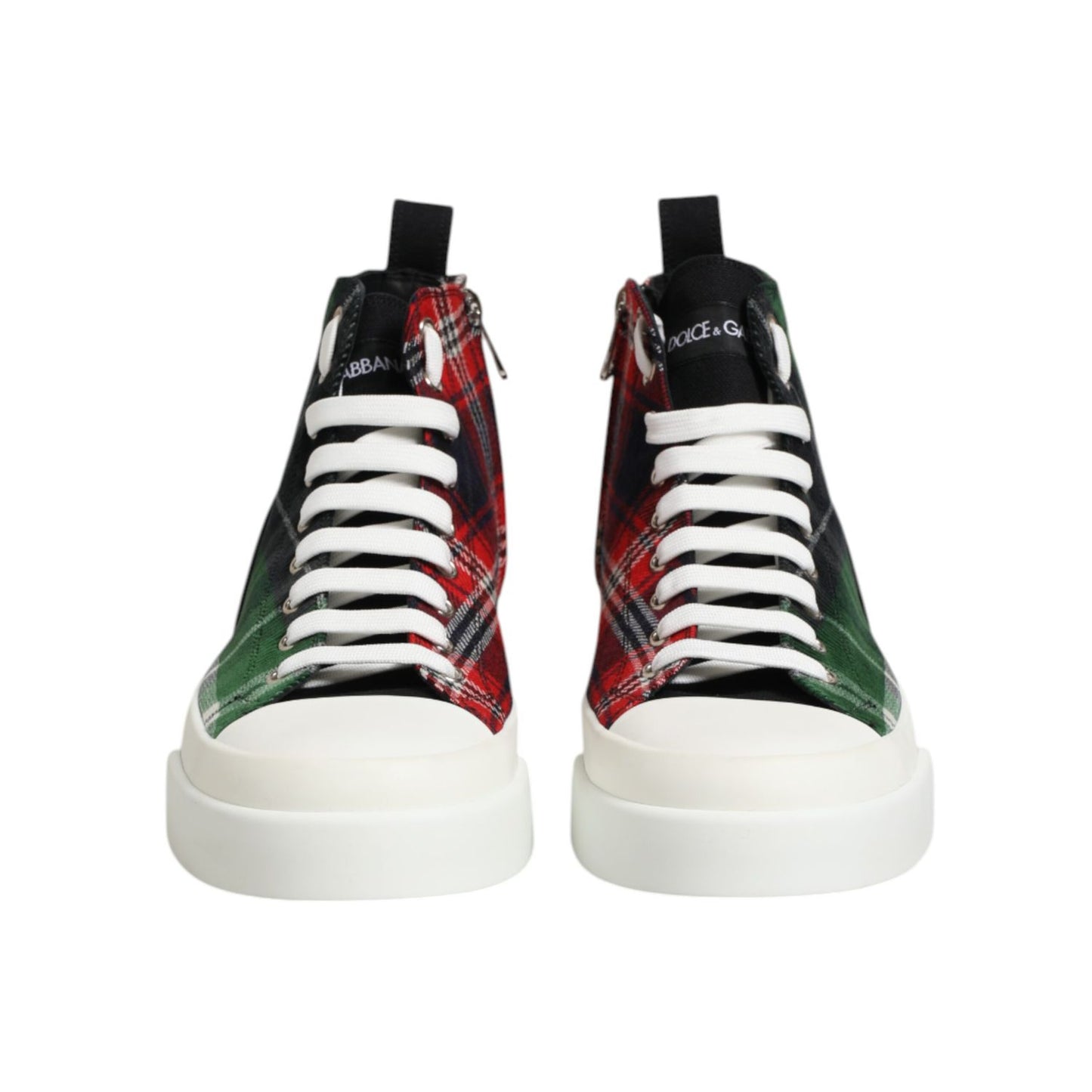 Dolce & Gabbana Multicolor Cotton High Top Men Sneakers Shoes with lace-up design and rubber sole, front view