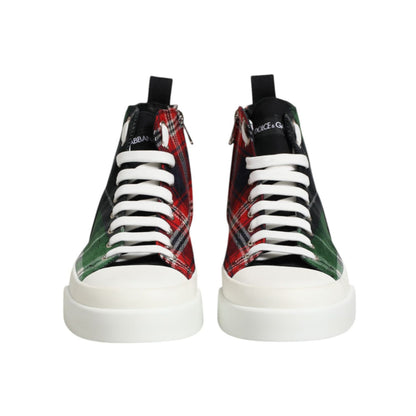 Dolce & Gabbana Multicolor Cotton High Top Men Sneakers Shoes with lace-up design and rubber sole, front view