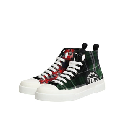 Dolce & Gabbana Multicolor Cotton High Top Men Sneakers Shoes with lace-up design and rubber sole, perfect for casual outfits.