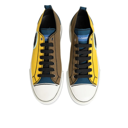 Dolce & Gabbana Multicolor Cotton Logo Low Top Sneakers Shoes with lace-up closure and rubber sole, showcasing designer flair and comfort.