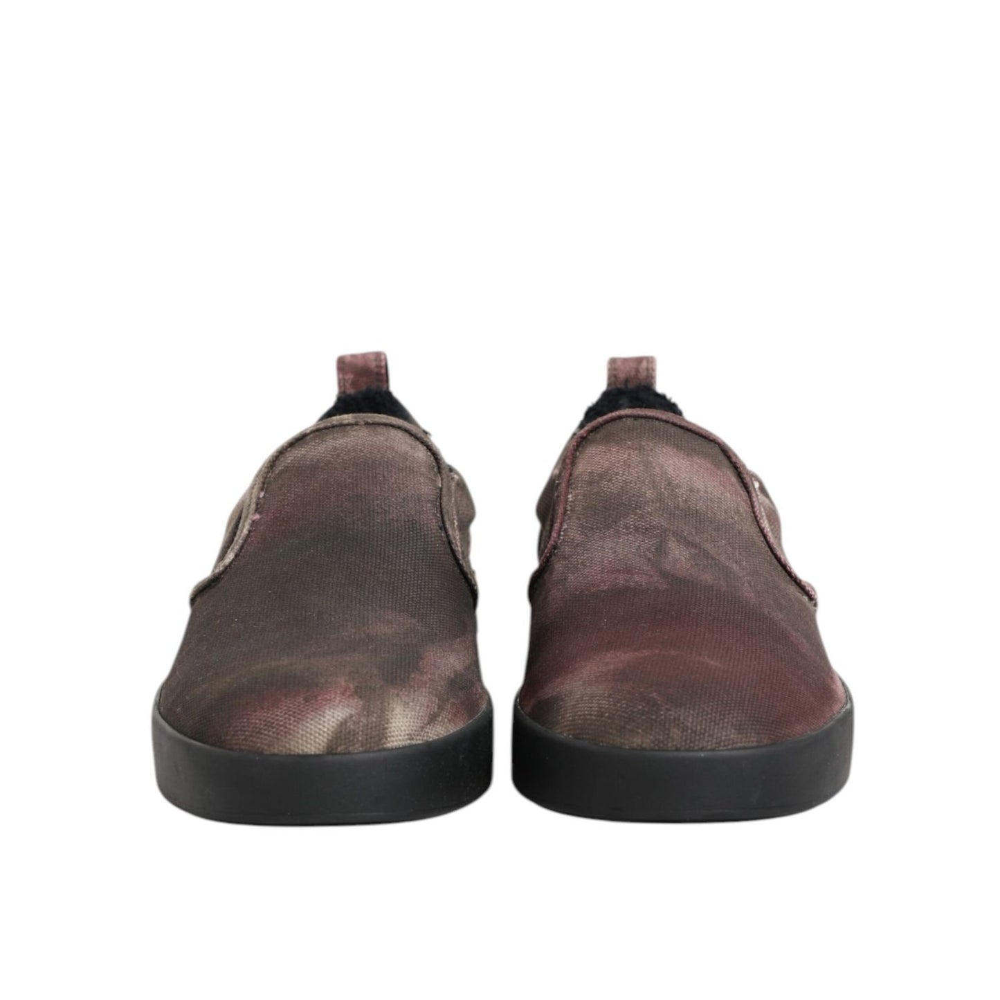 Front view of Dolce & Gabbana Multicolor Cotton Low Top Slip On Men Sneakers Shoes with black soles.