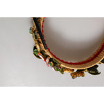 Dolce & Gabbana Multicolor Crystal Floral Gold Green Velvet Crown Headband on woven base with velvet accents.