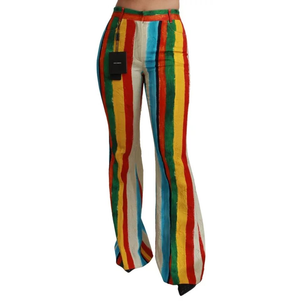 Dolce & Gabbana Multicolor Flared Riga Pittorica Pants 1728,67345645728,Clothing,Dolce & Gabbana,Flared Pants - Pants - Clothing,IT40|S,Jeans & Pants - Women - Clothing,Material: 50% Cotton 49% Viscose 1% Elastane,Multicolor,New with tags,Pants - Clothing