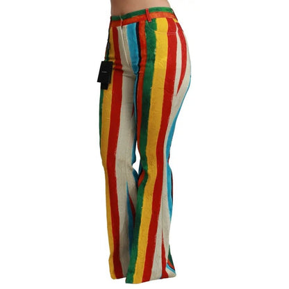 Dolce & Gabbana Multicolor Flared Riga Pittorica Pants 1728,67345645728,Clothing,Dolce & Gabbana,Flared Pants - Pants - Clothing,IT40|S,Jeans & Pants - Women - Clothing,Material: 50% Cotton 49% Viscose 1% Elastane,Multicolor,New with tags,Pants - Clothing