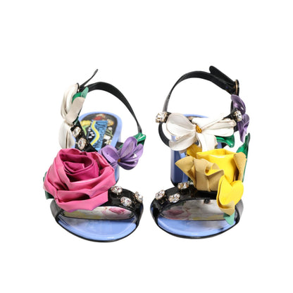 Dolce & Gabbana Multicolor Floral Appliqué Crystal Sandal Shoes