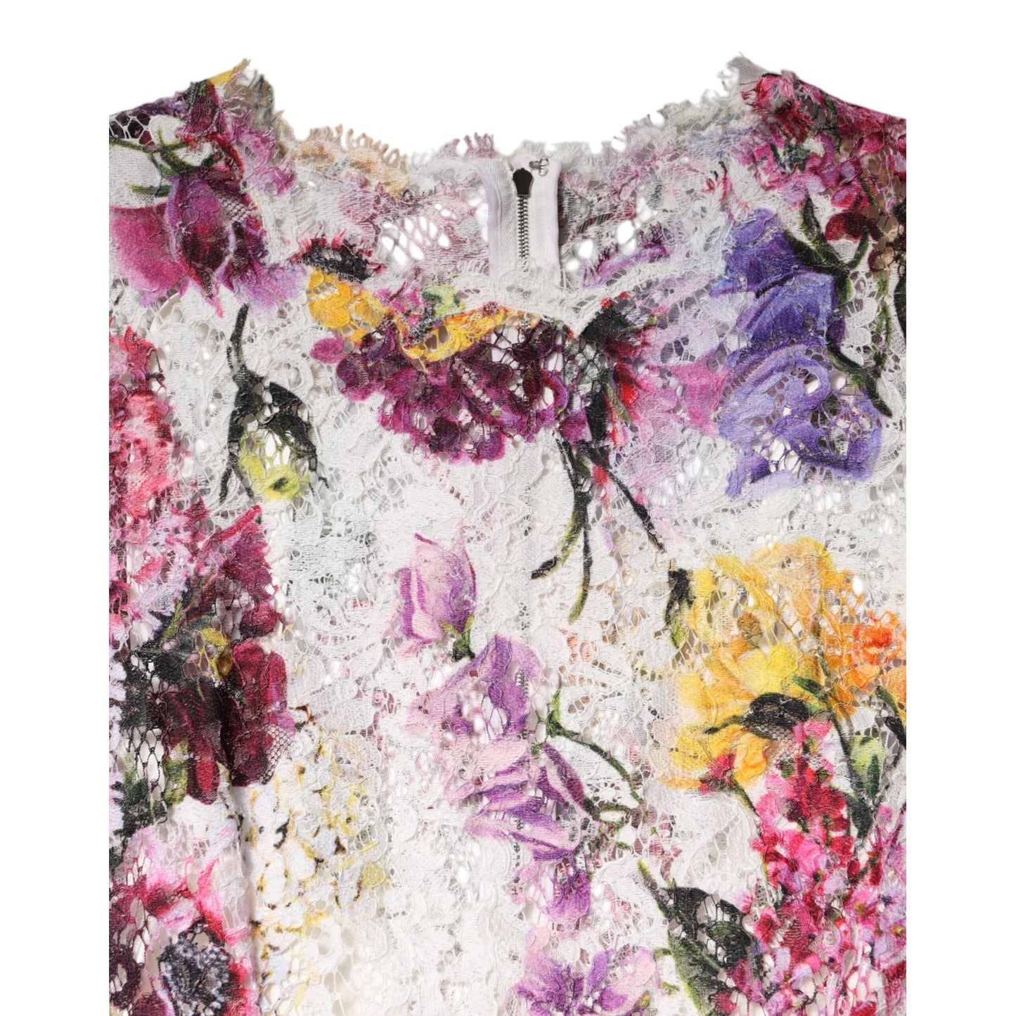 Dolce & Gabbana Multicolor Floral Long Sleeve A-line Dress with floral lace detail and zipper closure, made of cotton and viscose blend.