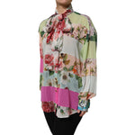 Dolce & Gabbana Multicolor Floral Patchwork Ascot Collar Top with vibrant floral prints and elegant design.