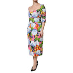 Dolce & Gabbana Multicolor Floral Pleated Sheath Midi  Dress