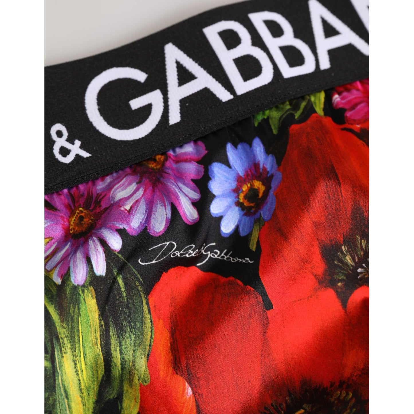 Dolce & Gabbana Multicolor Floral Print High Waist Panty Underwear with logo detail on waistband.